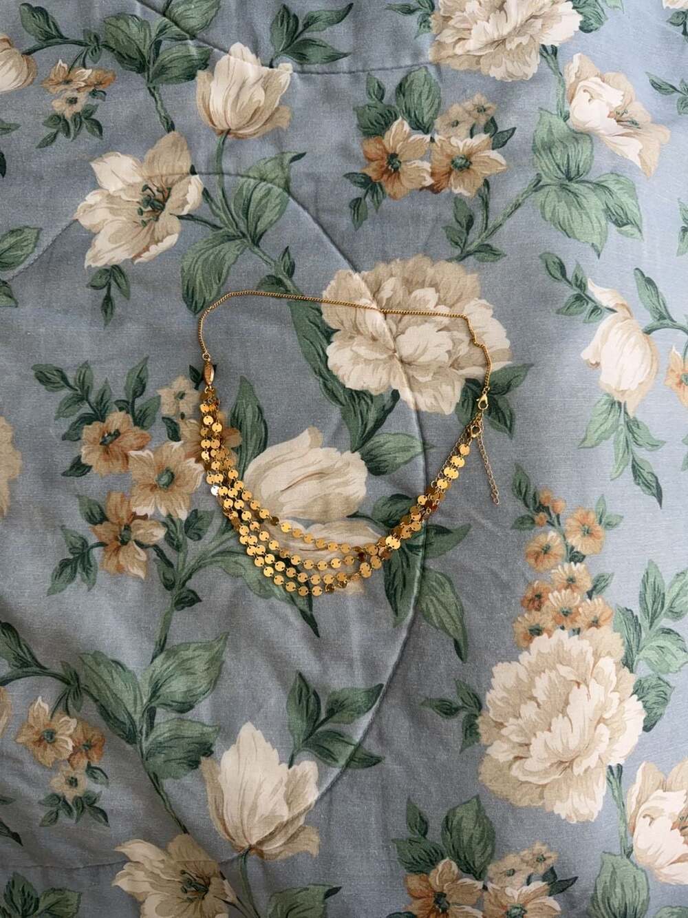 Gold Tone Multi-Strand Disc Coin Layered Necklace
